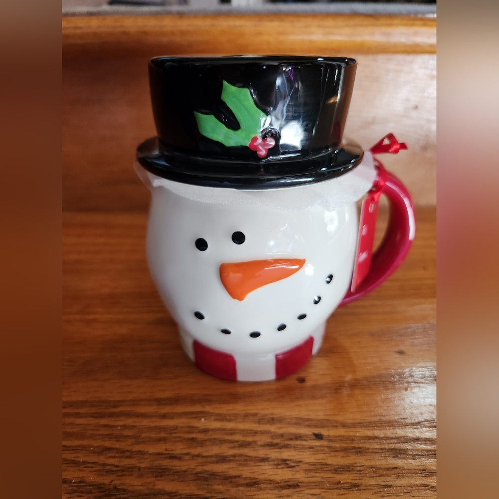 Lang snowman mug with hat lid NWT